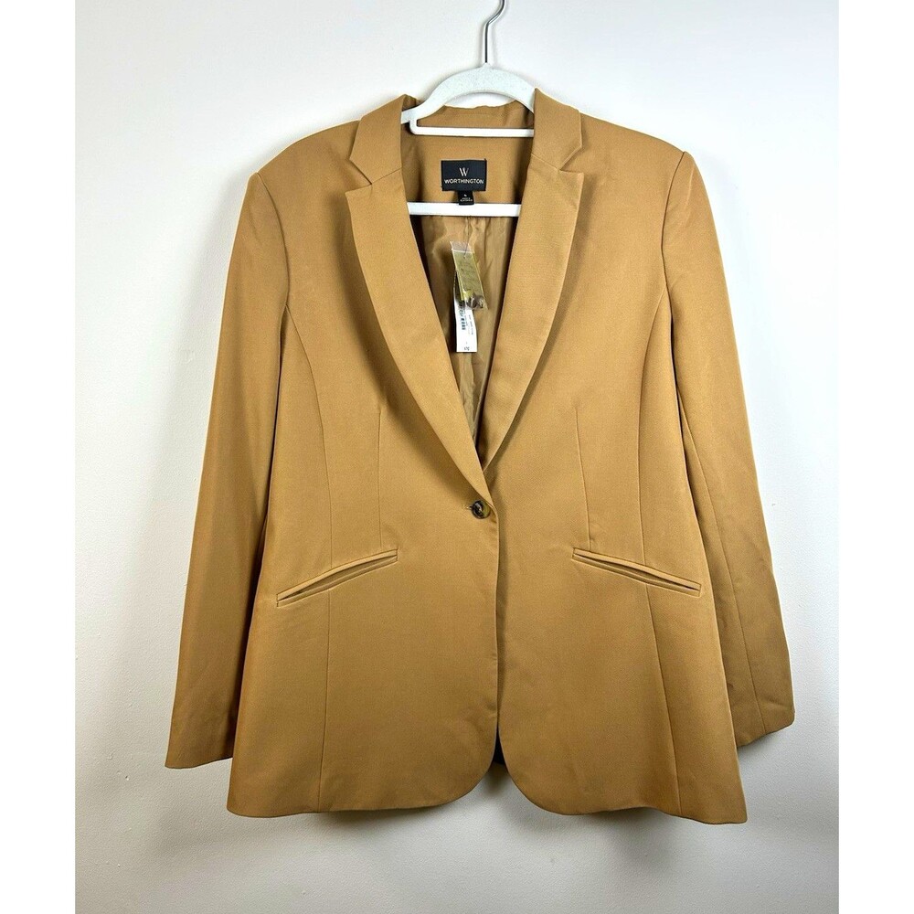 Worthington Women’s Beige Blazer L Single-Breasted One-Button Lined